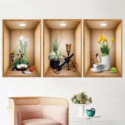 3pc/set greet potted plants wall sticker home decoration living room self adhesive 3d vase wall decal