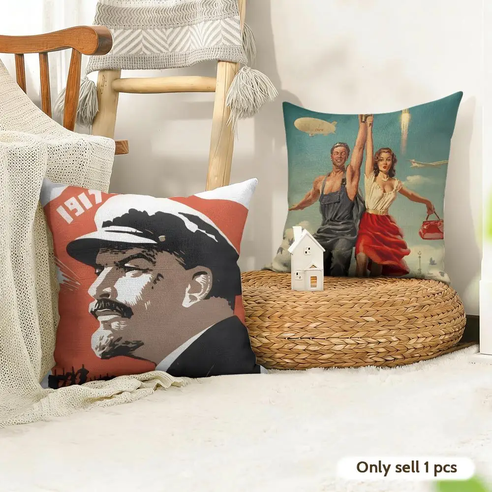 Classic Stalin USSR CCCP Cushion Cover Natural Linen Organic Fabric Double-Sided Printing Sofa Home Decor Gift Pillow Case