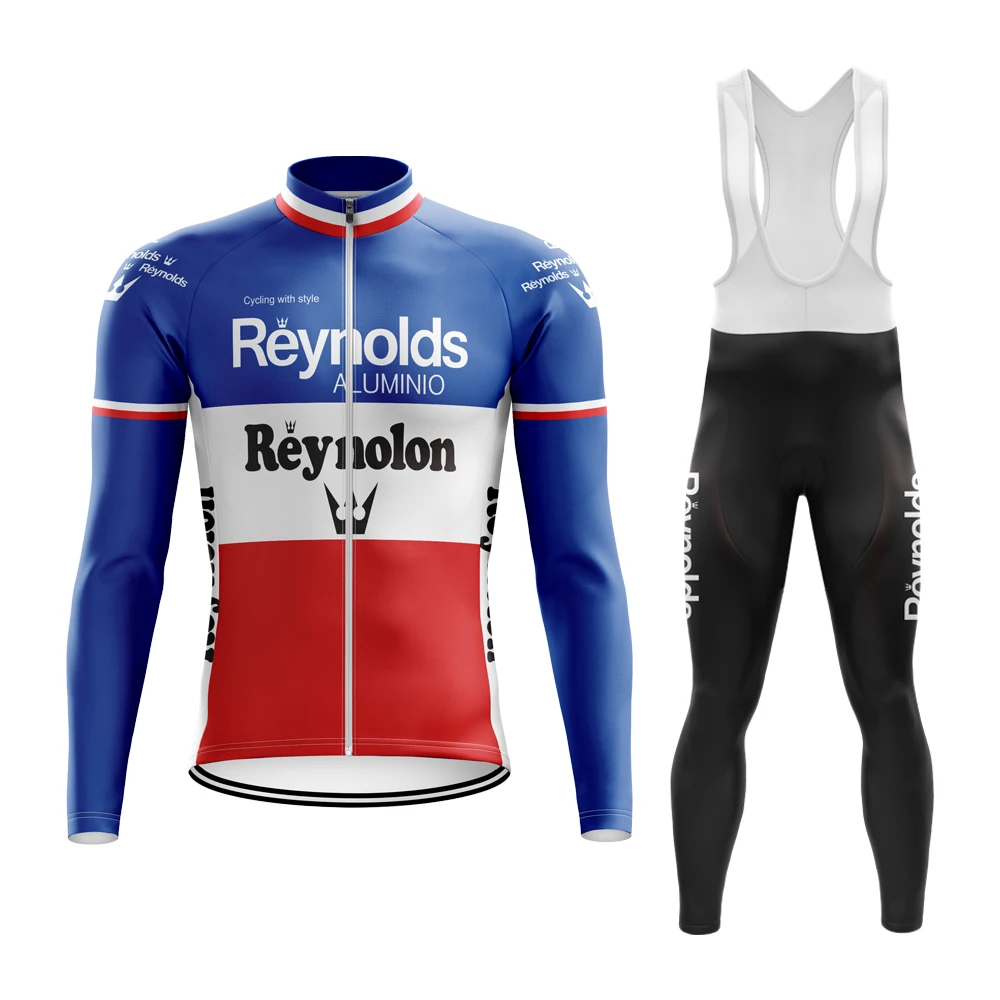 Reynolds WINNER OF THE FRANCE1959 Men Retro Cycling Jersey Long Sleeves Riding Pants Winter Thermal Fleece And No Fleece