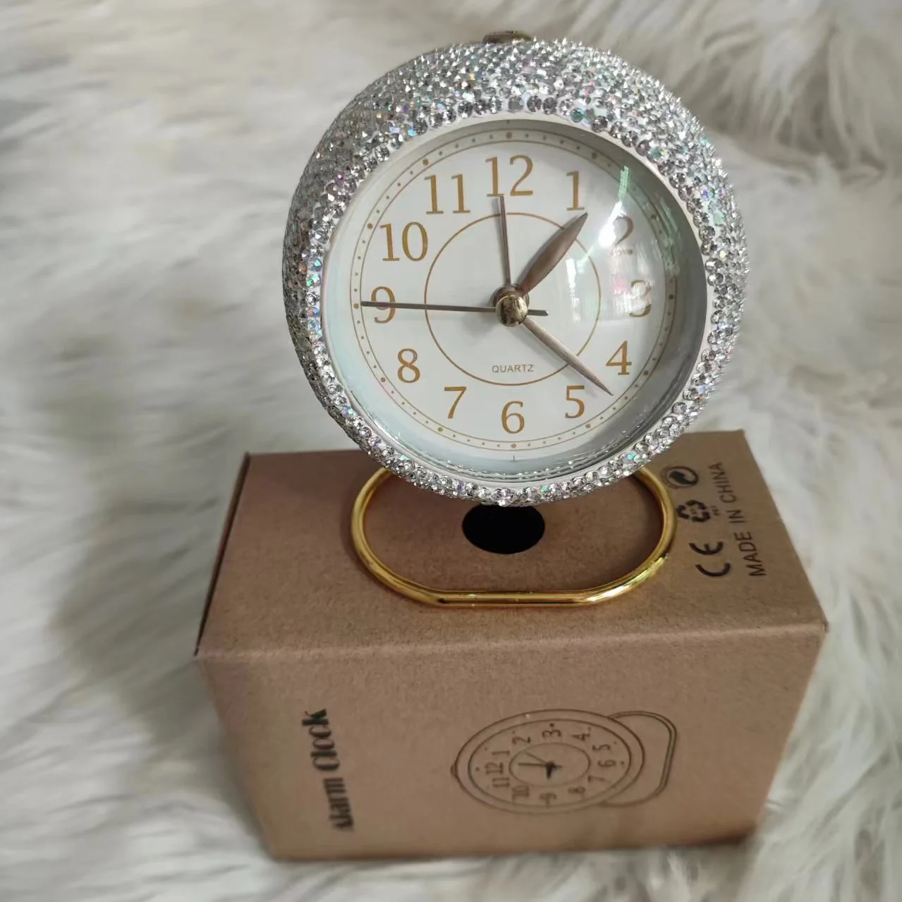 

European-style metal clock creative diamond-encrusted silent student electronic alarm room bedroom luminous quartz clock watch