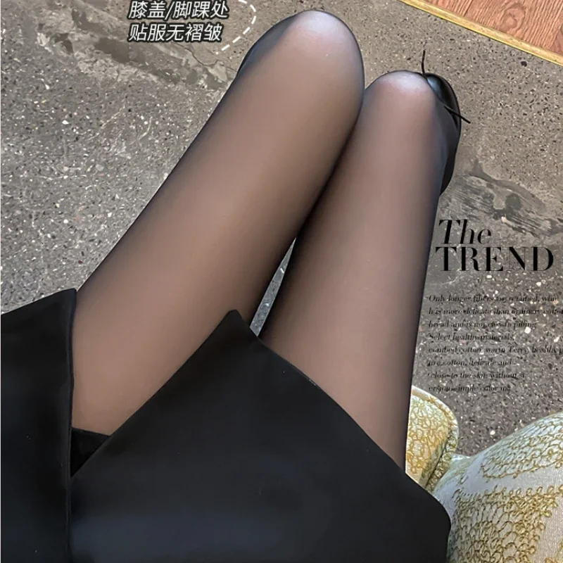 One-piece Black Translucent Leggings for Women Plus Velvet Black Stockings and Pantyhose To Keep Warm in Winter 팬티스타킹