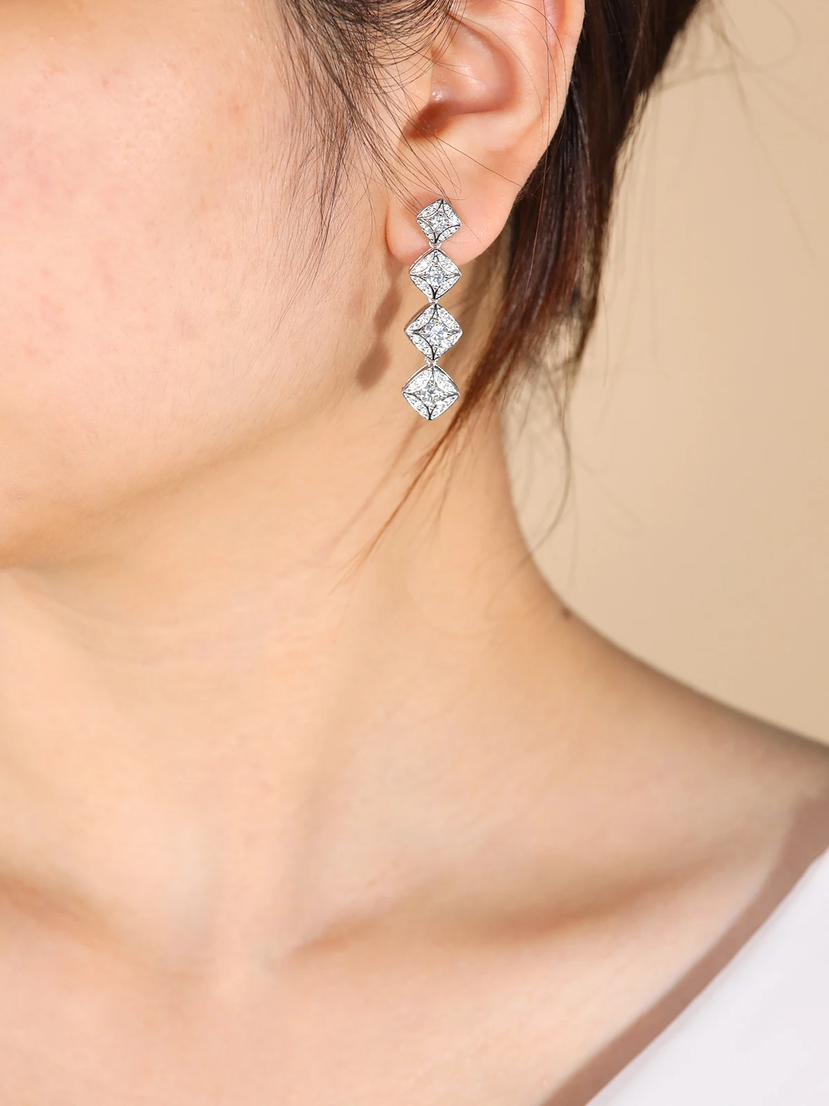 TYYL Luxury Moissanite Sugar Cube Long Drop Earrings for Women 925 Silver Bridal Wedding Event Pendant Dangle Ear Jewelry Gifts