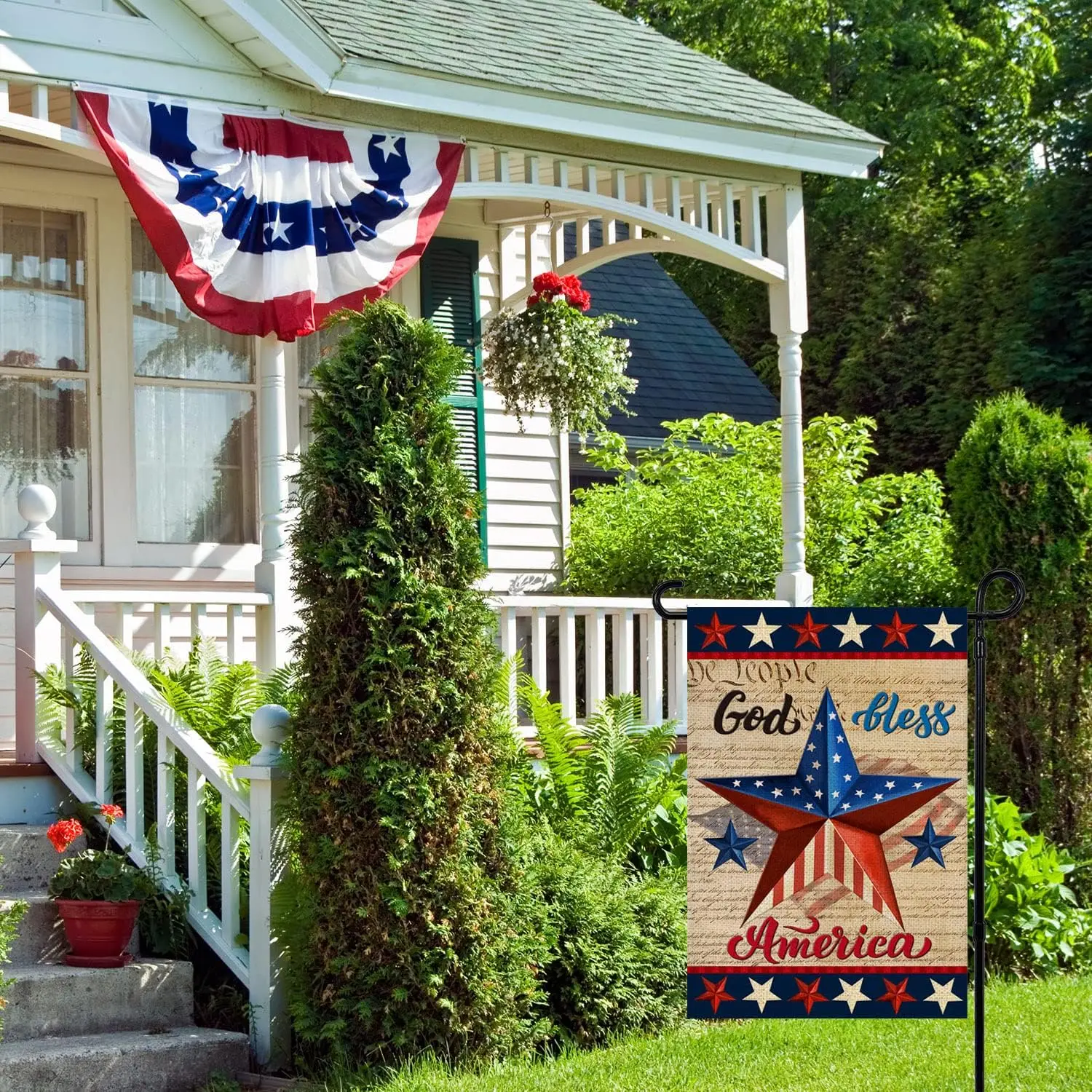 Patriotic God Bless America 4th of July Garden Flag 12 x 18 Inch Vertical Double Sided Blue Red Star Independence Day Memorial D