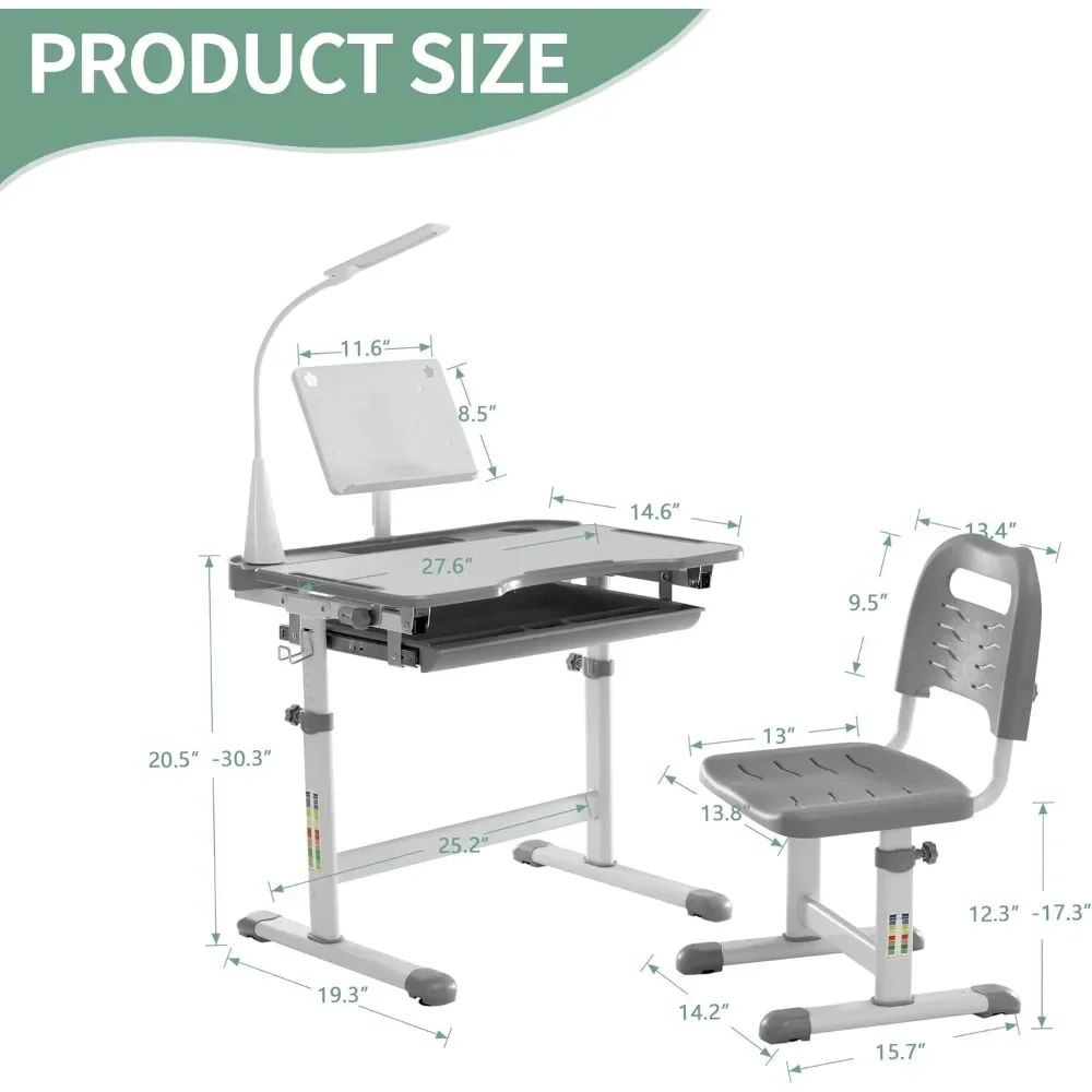 Kids Functional Desk and Chair Set, Ergonomic Height Adjustable Children School Study Desk with Storage Drawer for Boys Girls