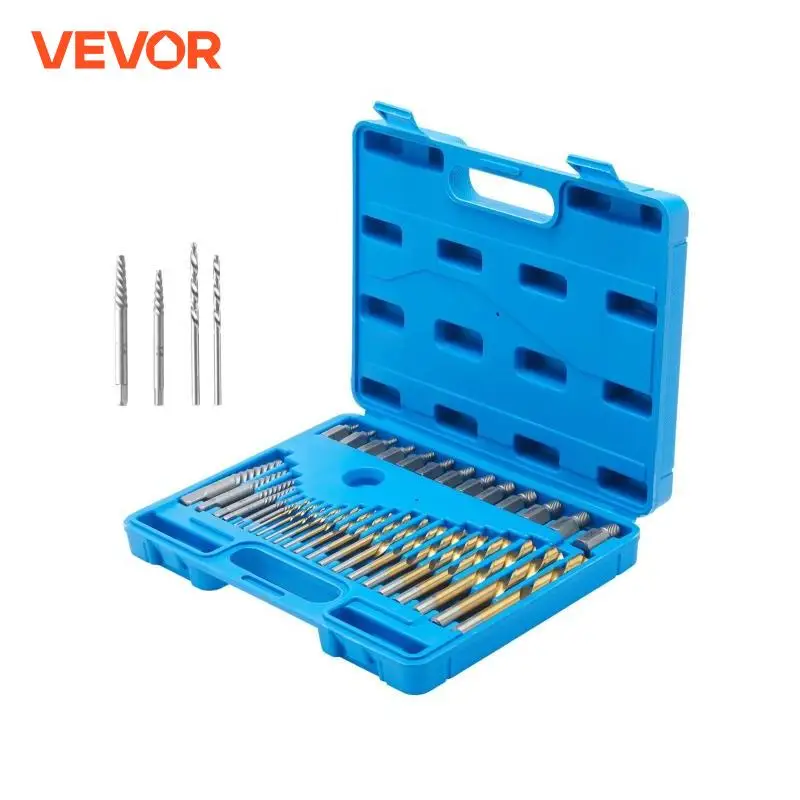 VEVOR 35PCs Screw Extractor with Drill Bit Set Bolt Extractor Kit 19 PCS Bolt Extractors and 16 PCS Reverse HSS Drill Bits