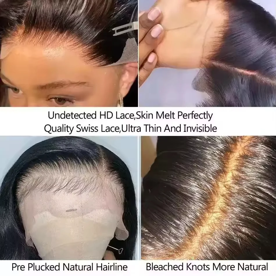 Glue-free straight hd lace front wig black female 13x4 textured afro style tangle-free black human hair lace front