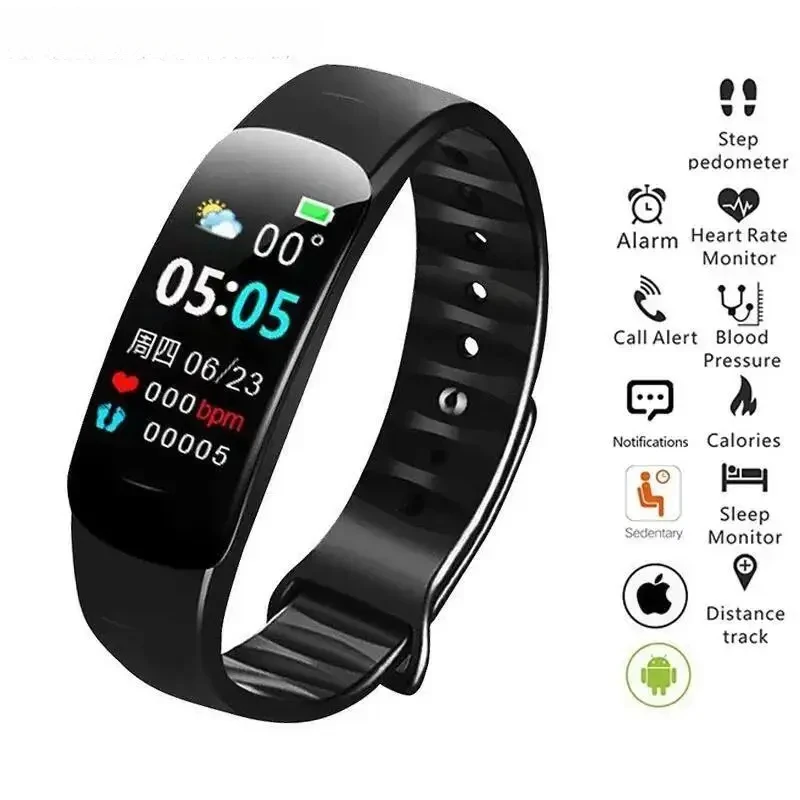 C1 Plus Smart Watch Men Women Bluetooth Step Counting Sports Bracelet Fitness Tracker Heart Rate Blood Pressure Sleep