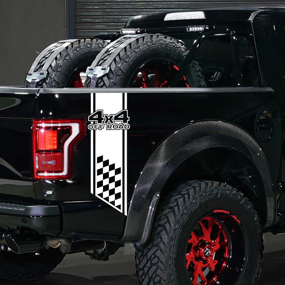 4x4 Off Road Racing Checkered Graphic Stickers Pickup Truck Trunk Side Vinyl Decals Offroad Pickup Exterior Decoration Sticker