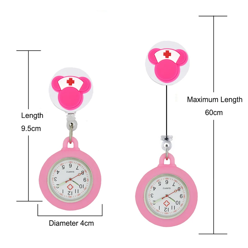 YIJIA Red Cross Cartoon Retractable Badge Reel Pocket Nurse Watches with Silicone Case and Luminous Pointer