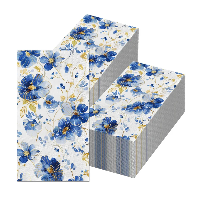 20pcs Blue White Floral Flower Guest Napkins Disposable Paper Dinner Napkin Bathroom Hand Towels Wedding Birthday Party Decor