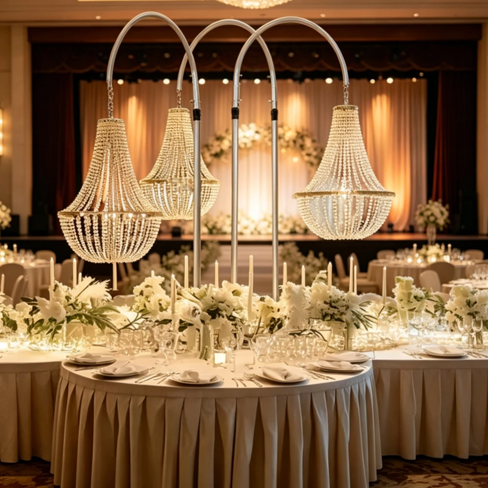 3-12pcs no the stand)Gorgeous High Quality acrylic Chandeliers for Outdoor Arch Floor Stand Wedding Table backdrop Decoration