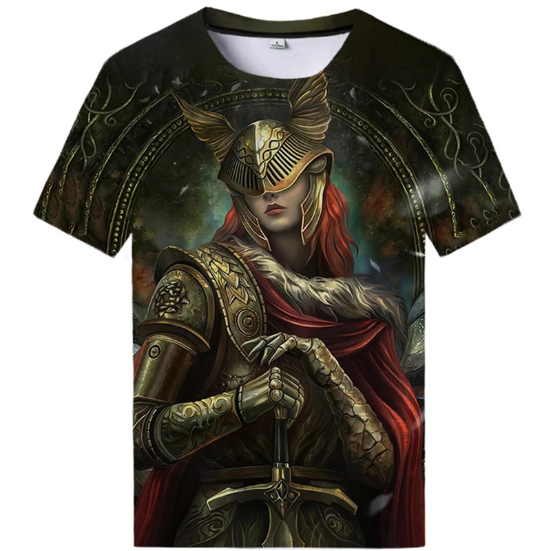 Priting Vintage Eldened Game Rings Symbol For Gamers T Shirt Men's Cotton Short Sleeve Round Neck Tops Comfortable Breathable