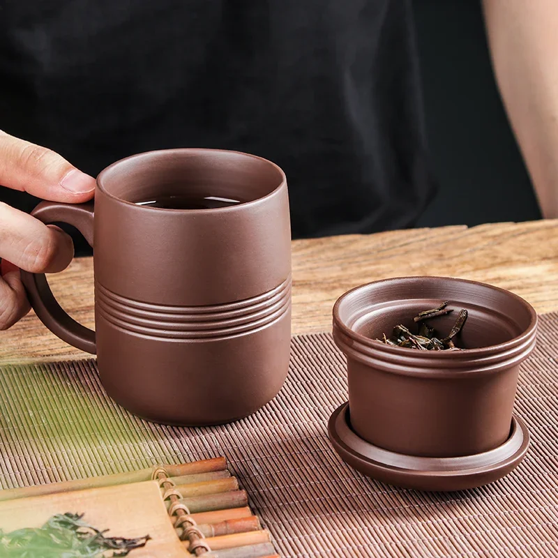 Yixing-Raw Ore Purple Sand Cup with Cover Filter Liner, Health Tea Cup, Pure Handmade Tea Cups, Office Cup, Kungfu Tea Set