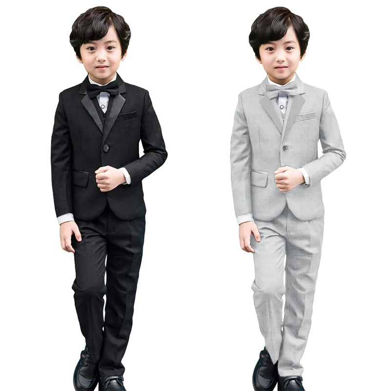 LOlanta 6Pcs Classic Boys Suits for Weddings Formal Blazer Kids Tuxedo Shirt Vest Party Ring bearer Suits Black