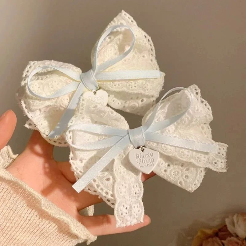 1 زوج الحلو الفتيات مقاطع الشعر الدانتيل الوردي القلب لوليتا القوس دبوس الشعر للإناث لوليتا مشبك شعر إكسسوارات الشعر المشابك أغطية الرأس #2