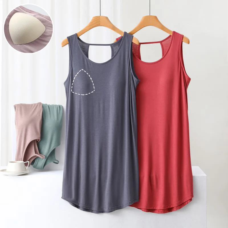 

Summer Women's Dress Sexy Hollowed-out Nightdress Chest Pad Pajamas Nightwear Sleeveless Sleepwear Women Modal Vest Nightie