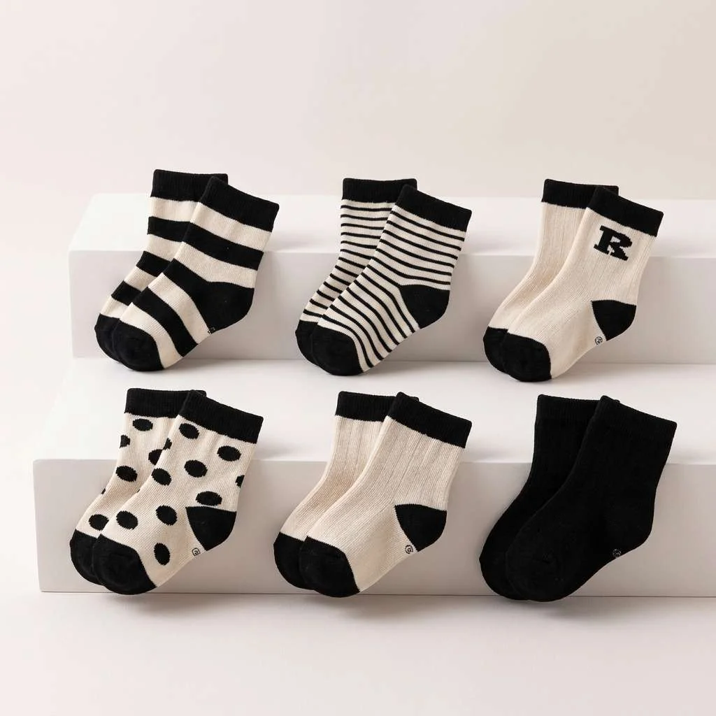 6 paires de chaussettes mi-mollet pour enfants, motif à rayures et lettres, chaussettes décontractées douces et chaudes pour garçons et filles, printemps automne