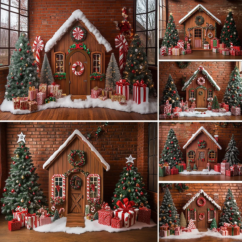 

LS Winter Snowy Cottage Backdrops Kids Adult Photography Child Baby Photocall Snowflake Xmas House Gingerbread Store Backgrounds