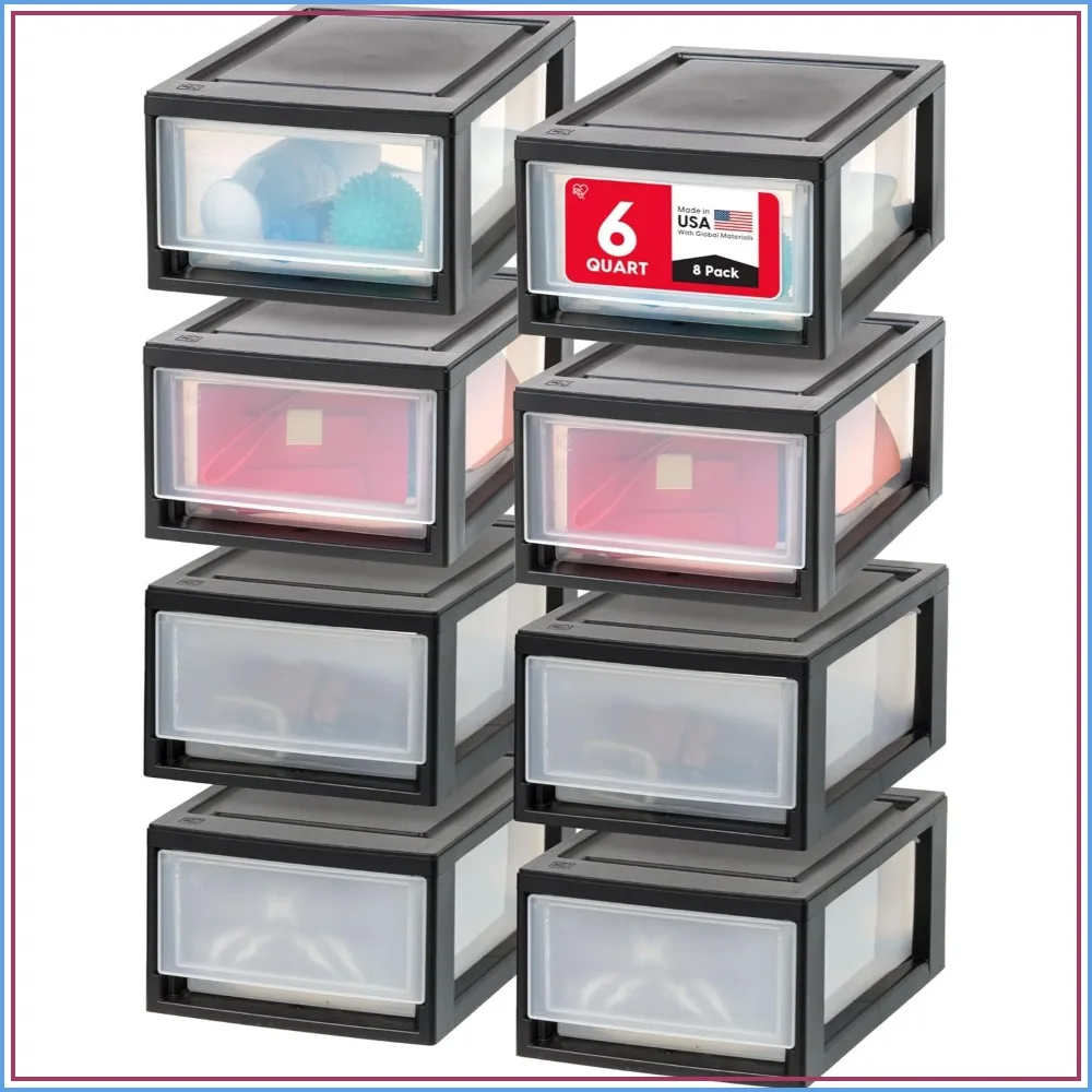 Stackable Storage Drawers 6QT 8-Pack for Small Spaces, Organize Dorm, Office, Closet