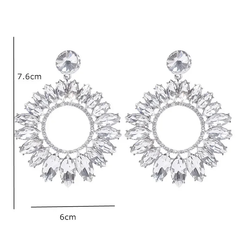 Shine Flower Crystal Drop Earrings Water Drop Geometric Rhinestones Earrings Women Fashion Jewelry Gifts