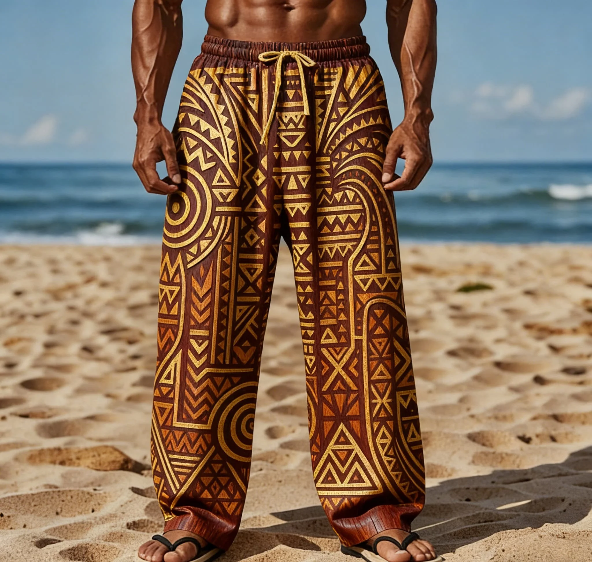 Men's Summer New Style Trousers: Afro-Dashiki Style, Aztec Pattern, Hippie Print Wide-Leg Straight Leg Trousers