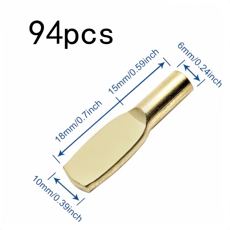 94 pcs 6mm Bookcase Shelf Clips with Sturdy Iron Core, ideal for Furniture Hardware and Bookshelf Support, Gold Plated Finish