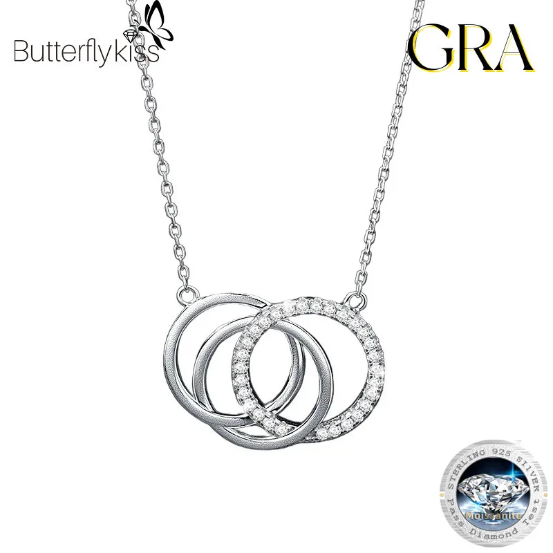 

Butterflykiss Circle Women Necklace 925 Sterling Silver Moissanite Simple Design Charms Jewelry Diamond Pendant For Women Gift