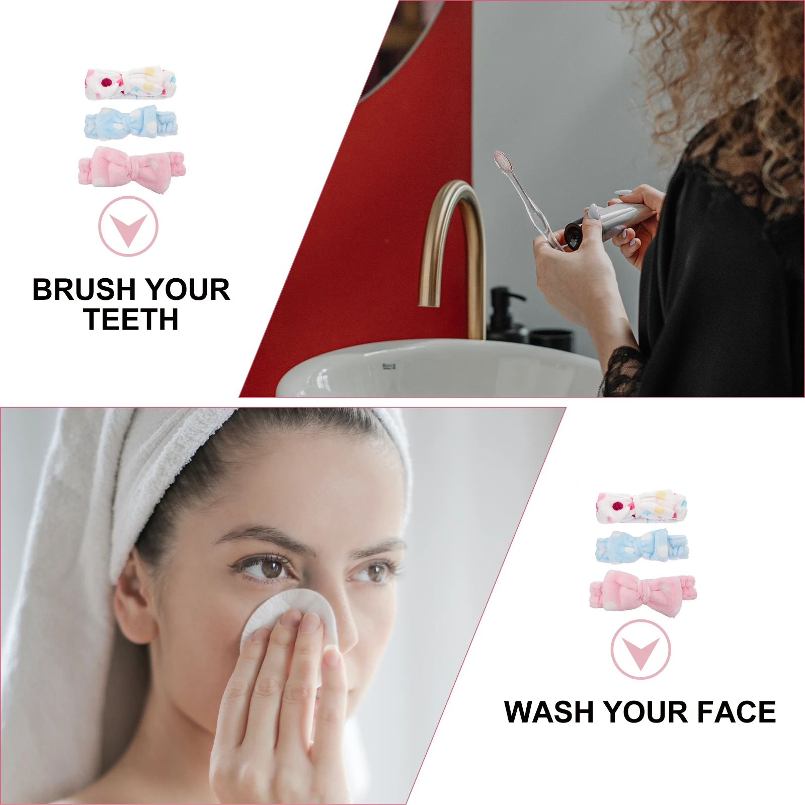 

3pcs Dot Bow Hairband Coral Fleece Elastic Headband for Washing Face Shower Spa Facial Nail Care Hair Accessories