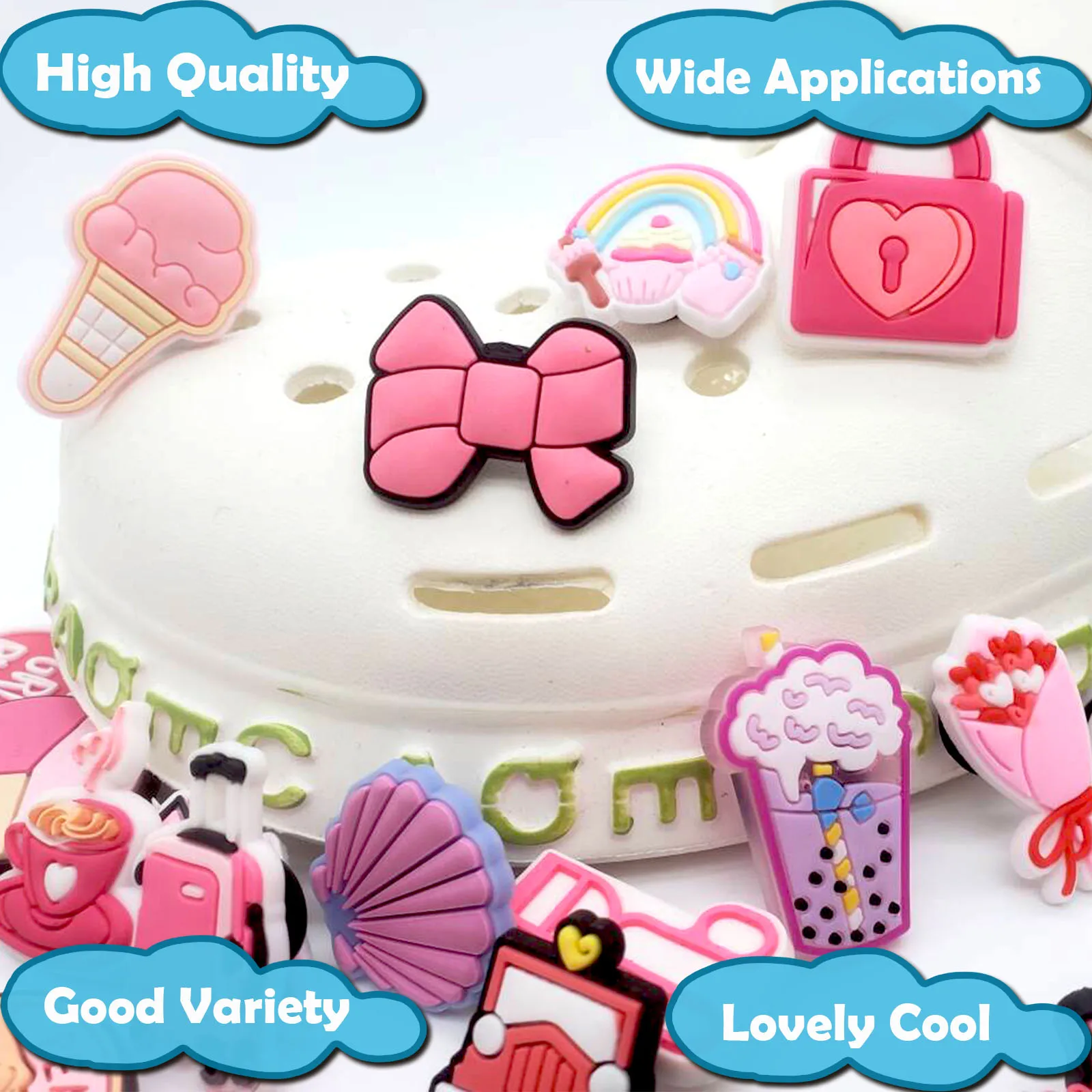 Random 8/20/38Pcs Pink Series Shoe Charms For Bubble Slides Sandals, Shoe Decorations Accessories For Christmas Birthday Gift image 2