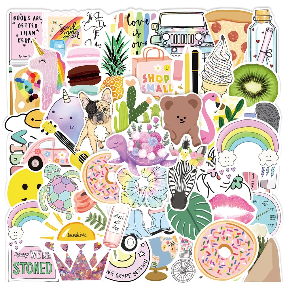 

10/30/50pcs Cute INS Style Little Fresh Aesthetic Stickers Cartoon Pattern Decals Skateboard Luggage Phone Graffiti Sticker Pack