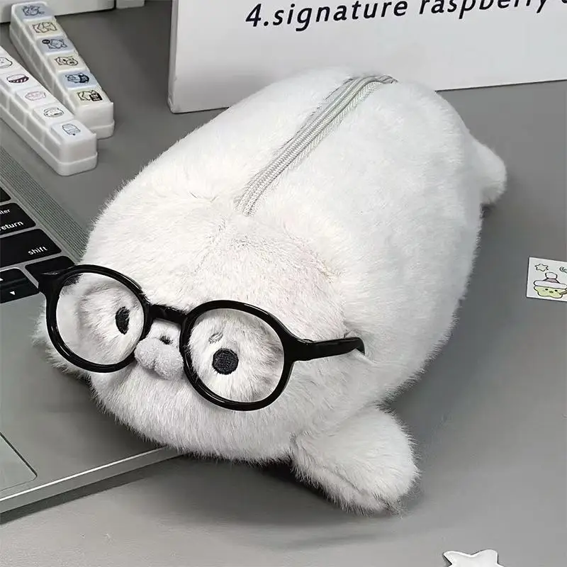 Seal Doll Pencil Case Cute High Aesthetic Value Storage Bag Large Capacity Plush Stationery Bag Learn Supply Orca Pencil Case