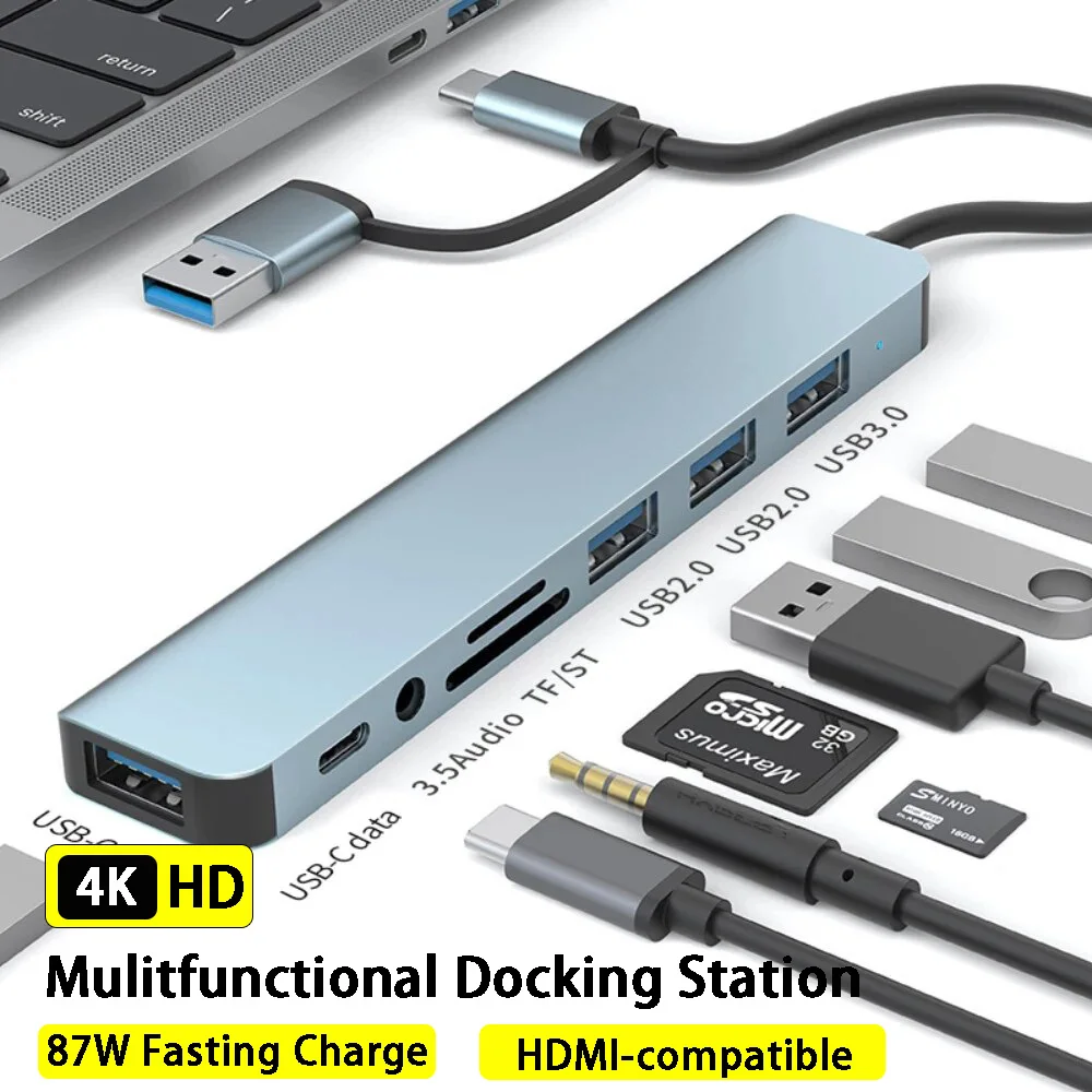 USB C HUB, USB C Adapter 8 in 1 Dongle with 4K HDMI-compatible/Type C PD/ SD/TF Card Reader For MacBook Pro/Air M1 iPad USB Hub