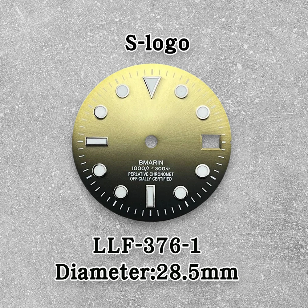 28.5mm S Logo SUB Sunray Dial Suitable For NH35/NH36 Janpan Movement Ice Blue Luminous  Watch Modification Accessories
