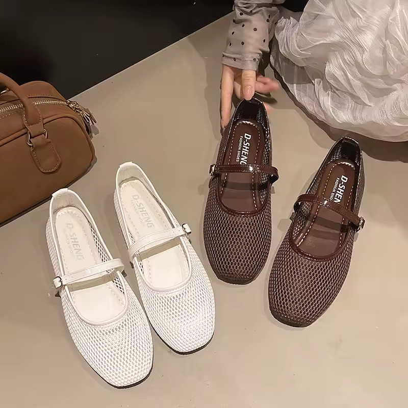 Women's Flat Shoes Spring New Round Head Shallow Mouth Mesh Cloth Breathable Word with Anti-slip Wear-resistant Single Shoes - AliExpress 