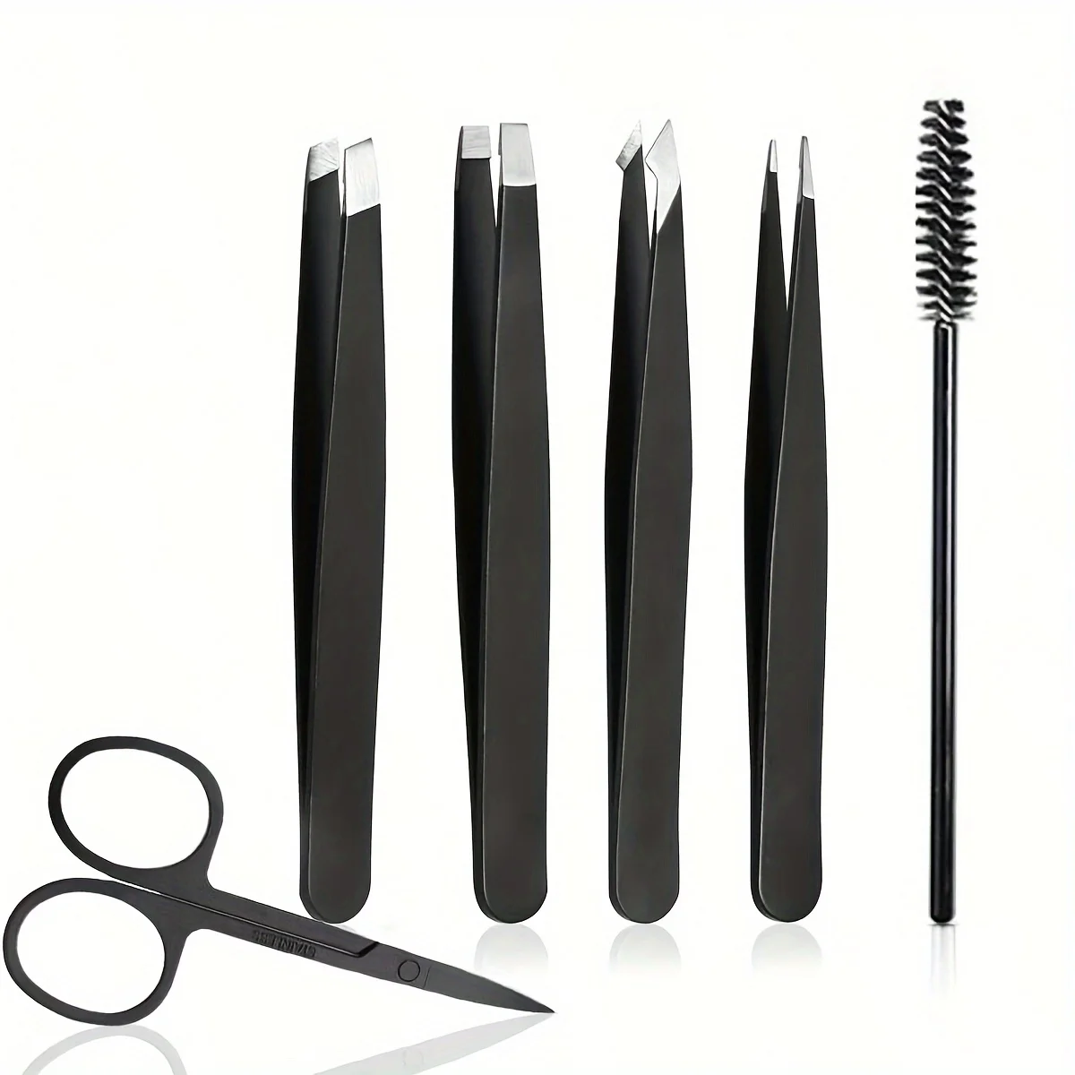 4/6pcs Professional Facial Hair Removal Grooming Set with Curved Scissors, Eyebrow Tweezers, Lash Brush, Eyebrow Clip Eyelash