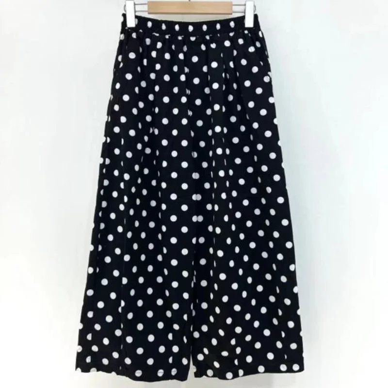 고급 프린트 캐주얼 여성 루즈핏 스트레이트 밴딩 슬림 와이드 팬츠