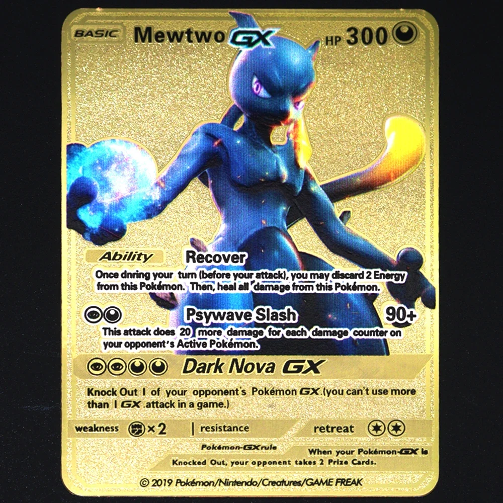 Pokemon High Combat Power 183200HP Golden Black English French Metal Rare Collectible Card Vmax Mega GX Pikachu Charizard Mewtwo