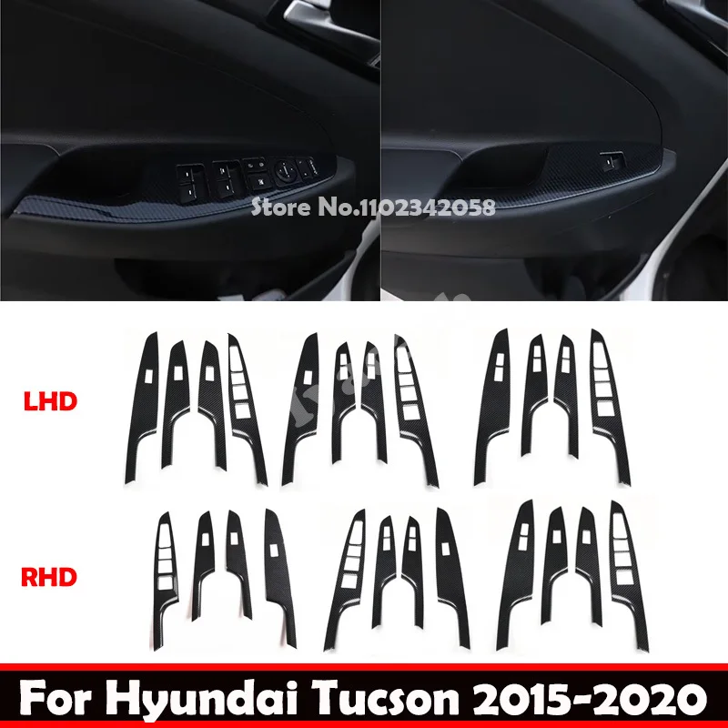 LHD RHD For For Hyundai Tucson 2015-2020 ABS carbonfiber window rise switch cover glass control panle cover interior accessories
