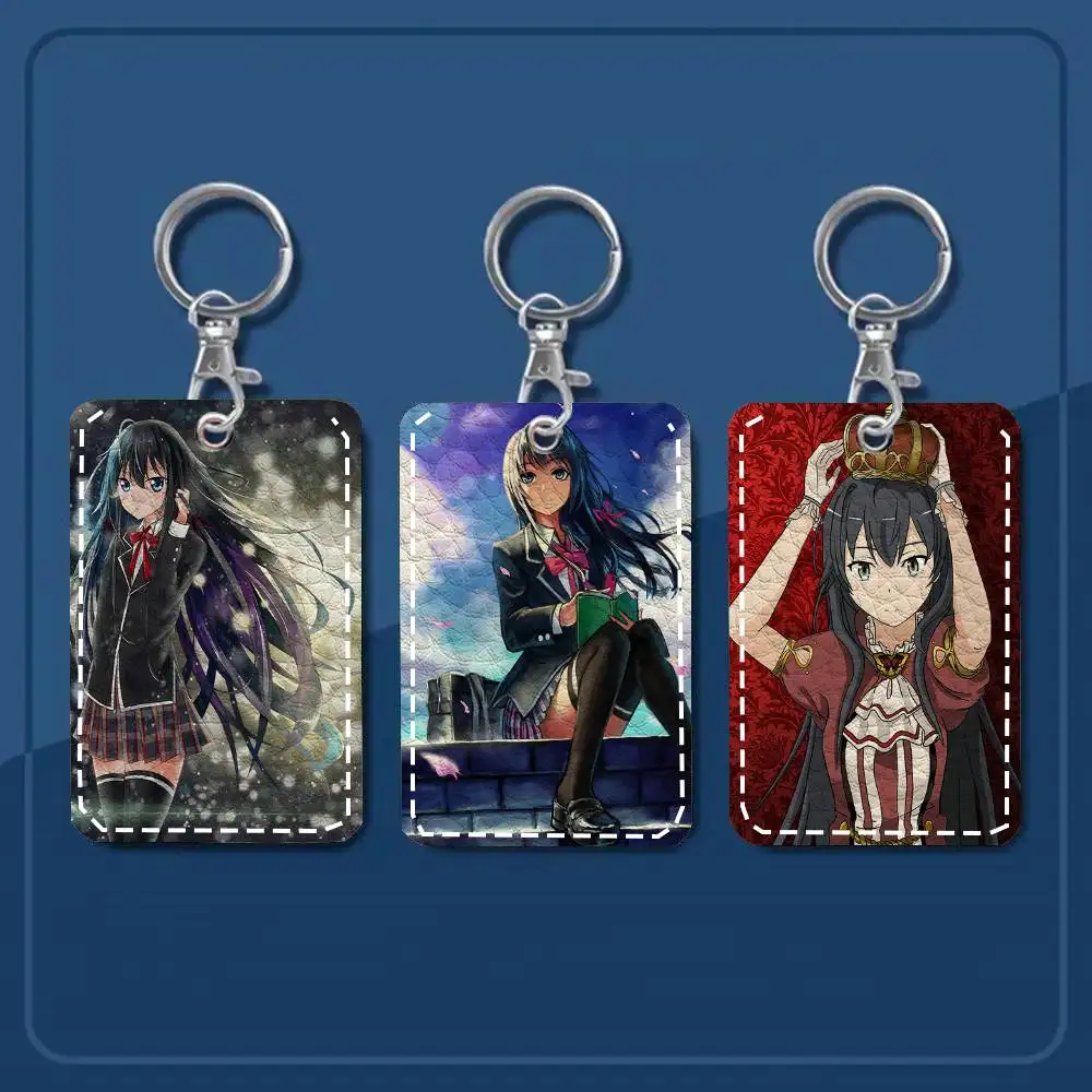 Yukinoshita Yukino Card Case Keychain Access Card Bag Key Tag Ring Leather Card Holder Key Ring Access