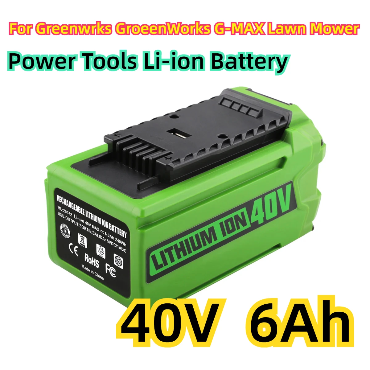 

40V Batteries 6Ah for Greenwrks GroeenWorks G-MAX Lawn Mower Power Tools Li-ion Battery Manufacturer Replacement Battery