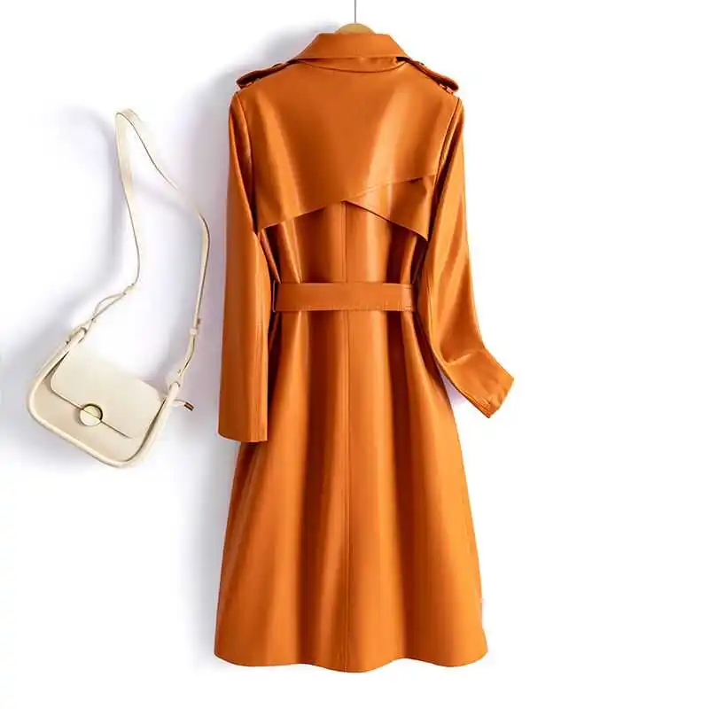 เสื้อแจ็คเก็ตหนังผู้หญิง สปริง/ออทัมน์ 2025 กระดุมสองแถว ทรงแฟชั่น ทรงเข้ารูป ไซส์ใหญ่ แบรนด์ Haining สำหรับใส่ทำงาน ป้องกันลม