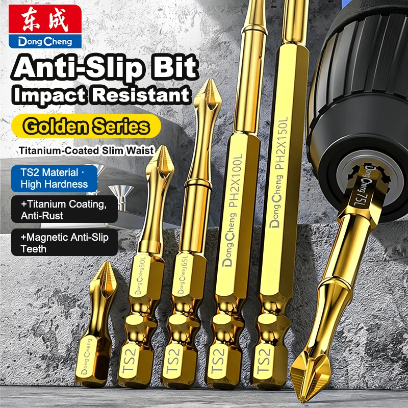 Phillips Screwdriver Bit Titanium Coated PH2 Magnetic Anti Slip Gold Bit TS2 Hex Shank Impact 25 50 65 75 100 150mm Hand Tool