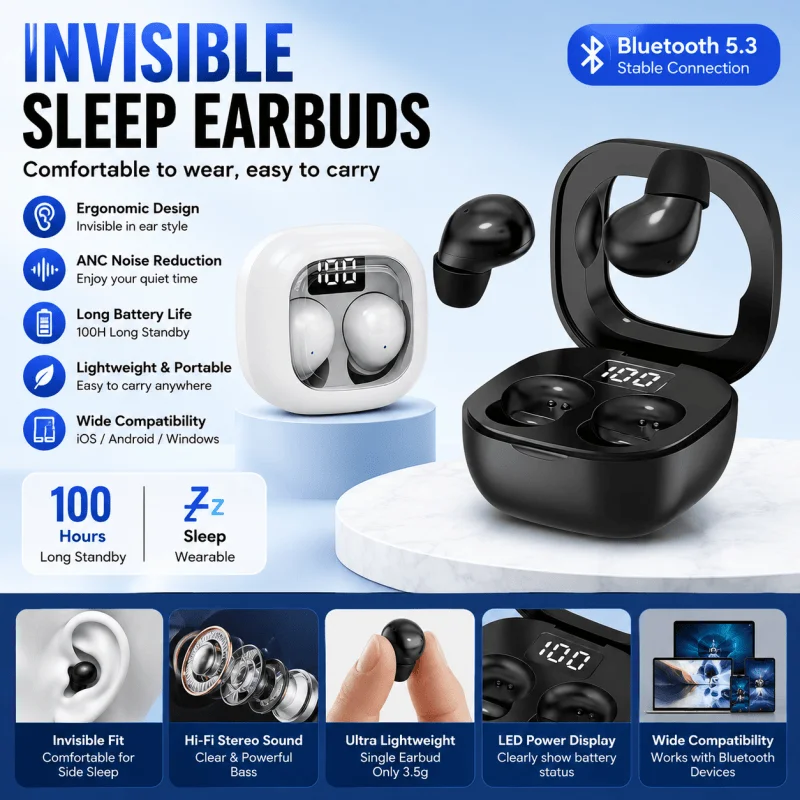 

SK19 - Mini wireless bluetooth headset small earbuds sleep work sports invisible headphones HD HIFI bass sound quality earphones