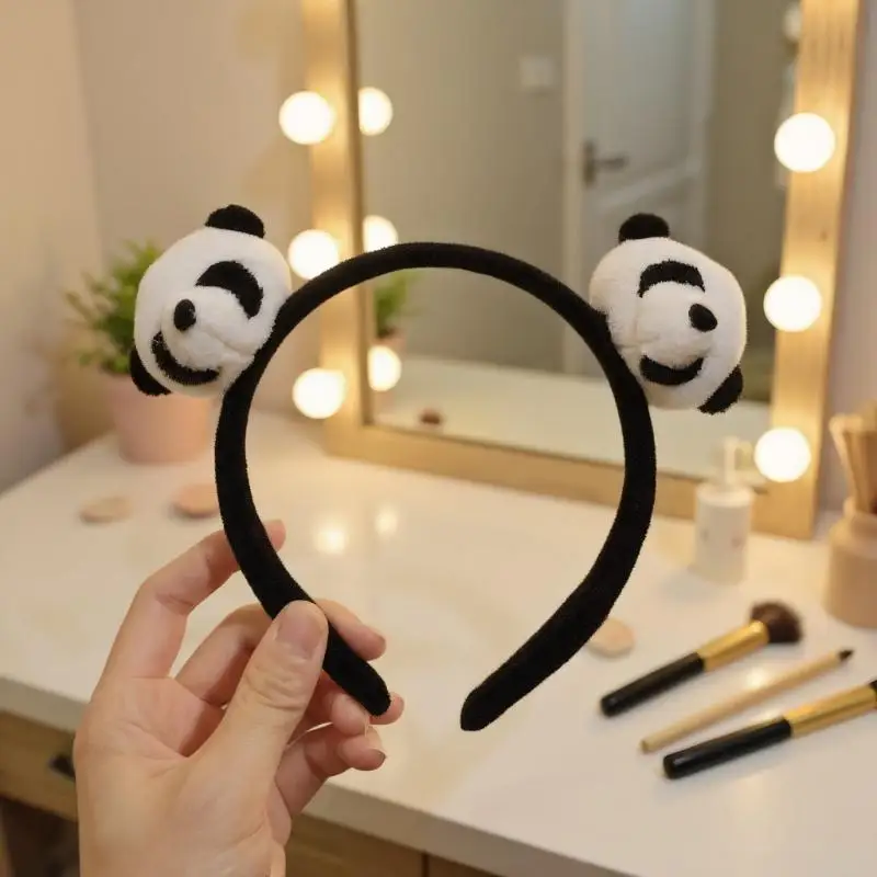 عصابة رأس لعبة الباندا الناعمة الجذابة لغسل الوجه للنساء، إكسسوار شعر فريد من نوعه على شكل حديقة الحيوان