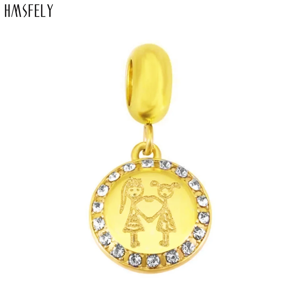 HMSFELY Two Girls Round Steel Pendant For DIY Bracelet Necklace Jewelry Making Accessories Women Bracelets Parts