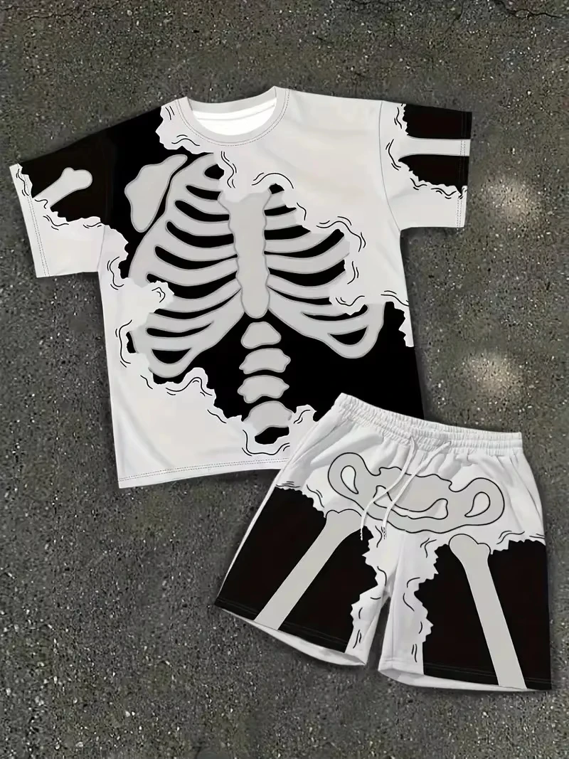 

The 2026 3D Summer New Men's Set Features Street Casual Hip-Hop Fashion Comfort And Softness With 3D Frame Pattern Prints