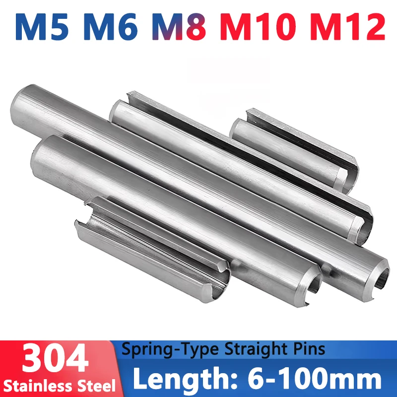 1-50pcs M5 M6 M8 M10 M12 304 Stainless Steel Spring-Type Straight Pins Spring Elastic Cylindrical Cotter Pin Dowel L=6-100mm
