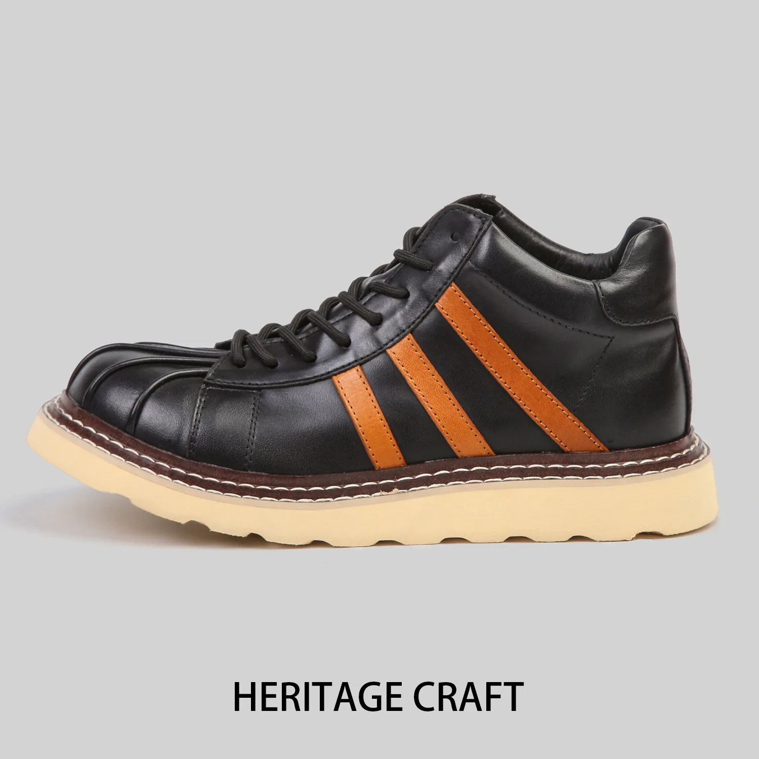 YETTIES Men's Two-Tone Combat Work Boots, Shell Toe Design with Chunky Anti-Slip Sole & Thermal Lining, Retro & Durable