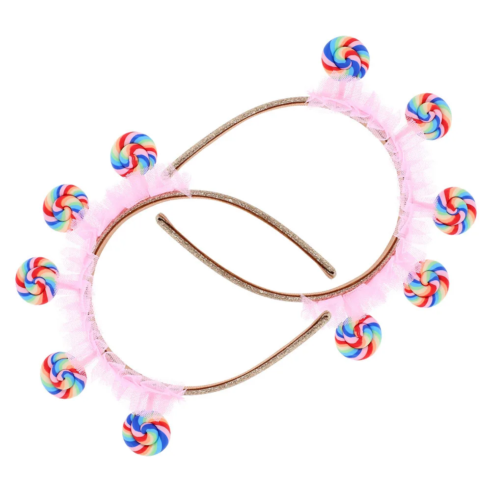 

2 шт. прочных повязок на голову в виде леденцов для девочек, милые аксессуары для волос в виде конфет, для дня рождения, тематических мероприятий, универсальное использование