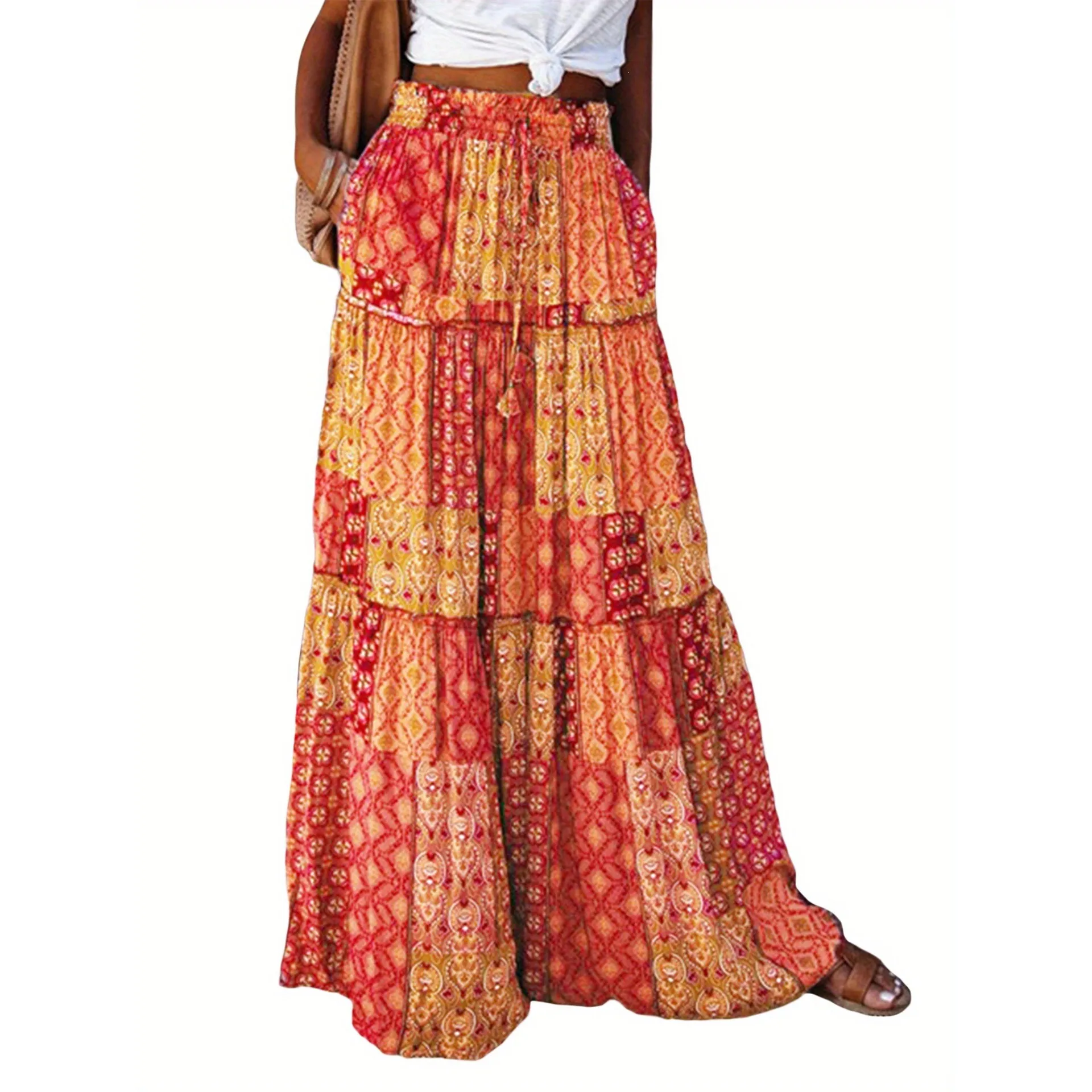 

Bohemian Swing Skirt Long Dress Women's Fashion Spring Collection Neutral Waist Design Other Material 100% Other Process